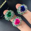 New Jewelry Ring Female Simulation Red Corundum Grandmother Green Blue Pointed Crystal Full Luxurious Setting High-end Women's