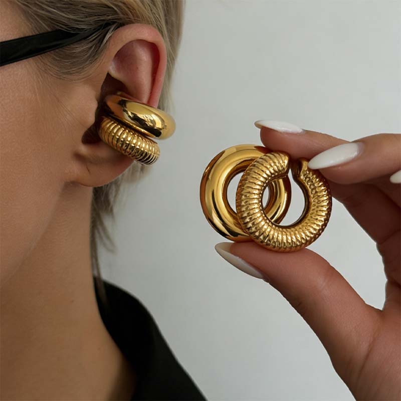 1Pcs Vintage Gold Color Round C Shape Clip Earrings for Women Punk Metal Geometric Without Piercing Cartilage Ear Cuff Jewelry