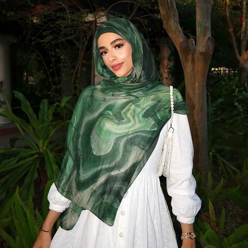 Farbverlauf Grün Aquarell Floral Bedruckt Modal Atmungsaktiv Leicht Gewicht Weiche Baumwolle Rayon Viskose Gewebt Modal Muslimische Frauen Schal