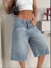 European Retro Distressed Mid-Waist Loose Straight Women's Denim Bermuda Shorts