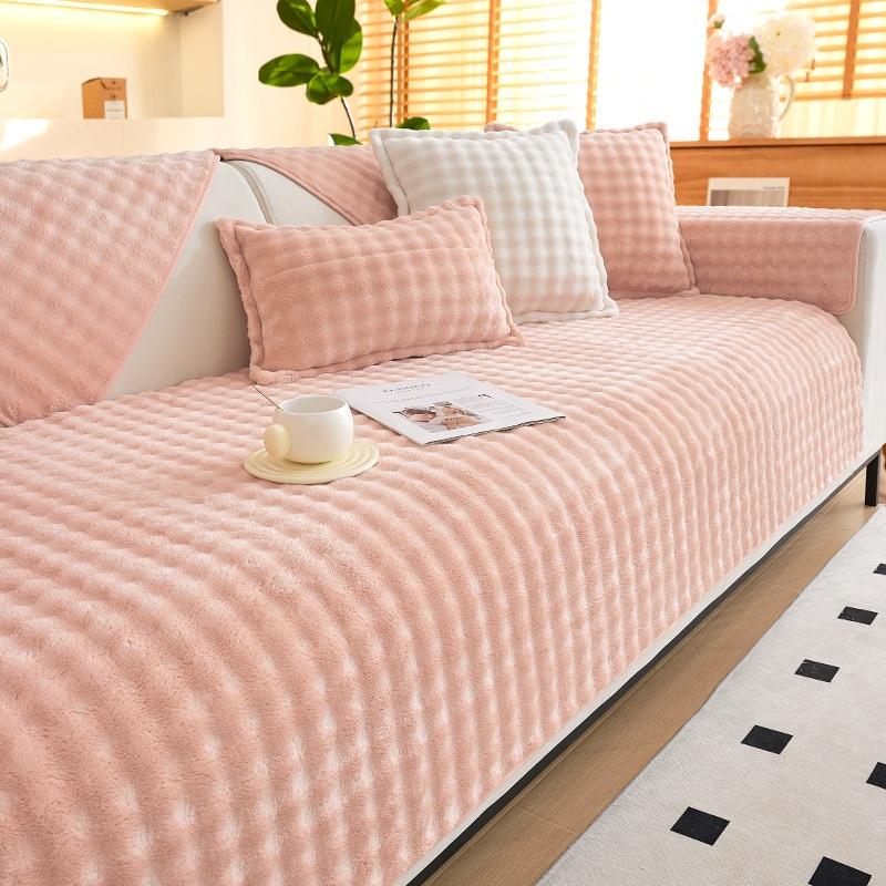 Plush Sofa Cover Thickened Warm Non-Slip Living Room Sofa Cushion Plaid Skin-Friendly Velvet Sofa Backrest Armrest Towels