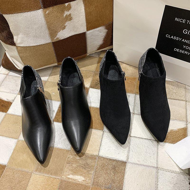 Small Size 2025 New Pointed Thin High Heel Deep Mouth Side Zipper Tide with Heightened Temperament British Style Women's Single Shoes