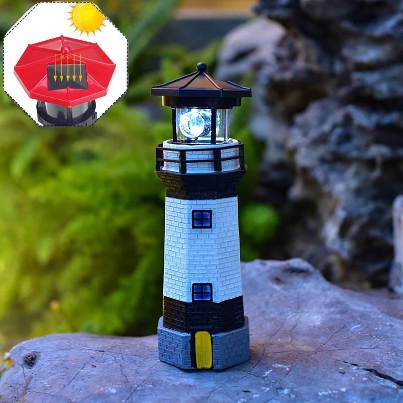 Powered Solar Lighthouse Led Rptating Model Outdoor Garden Light Decor House