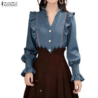 Women Casual V-Neck Long Sleeve Splice Loose Blouse