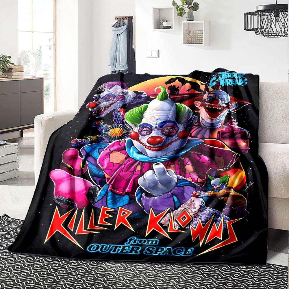 Killer Clown Horror Print Flannel Blanket High Quality Warm Comfortable Cover for All Seasons Perfect for Gifts Home Decor