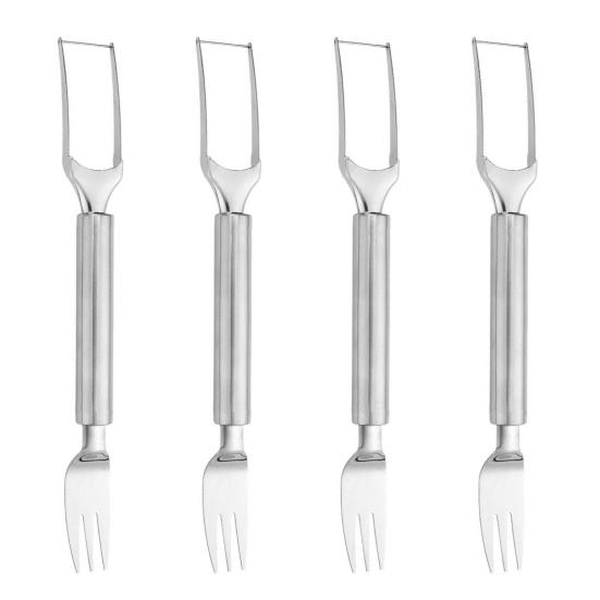 Kráječ na meloun a vidlička Nerezová ocel 2v1 Nástroj na krájení melounu Přenosný Dvouhlavý Kráječ na ovoce na léto Domácí párty Kempování Kuchyně