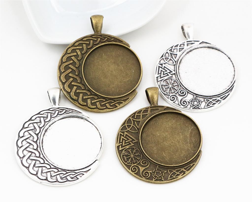 New Fashion 5pcs 25mm Inner Size Antique Silver Plated And Bronze Baroque Style Cabochon Base Setting Charms Pendant