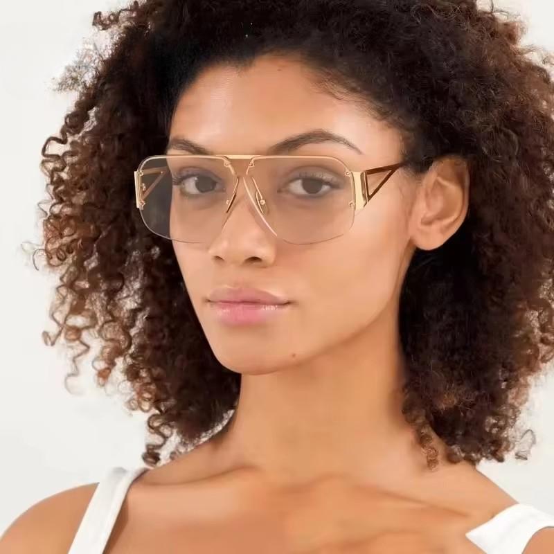 Laurinny Oversized Metal Pilot Sunglasses Women Men Brand Design Rimless Top Bar Aviation Driving Sun Glasses Male Female Uv400