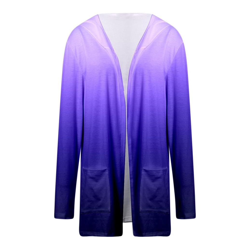 Women's Fashion Casual Printed Long Sleeve Hooded Mid-Length Cardigan Jacket