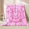 pink heart spider web design flannel throw blanket, reusable all season cozy cover, polyester, nonwoven, digital print, country