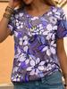 Sommer Rundhals 3D Blumenmuster Bedrucktes Top Modische Lässige Kurzarm Damen T-Shirts