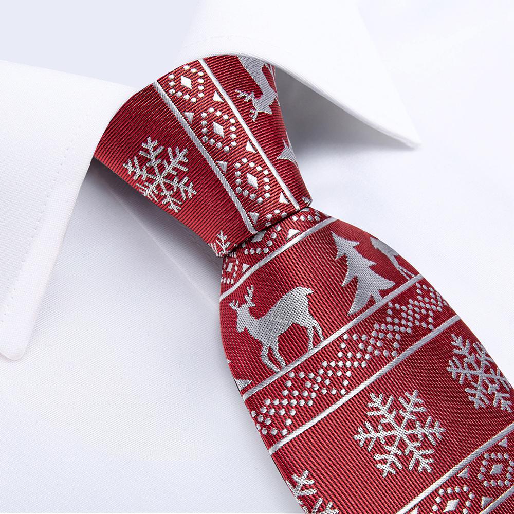 Dibangu Christmas Men's Tie Set Red Green Santa Claus Animal Tree Silk Juaquard Hanky Cufflinks Set Gift for Men