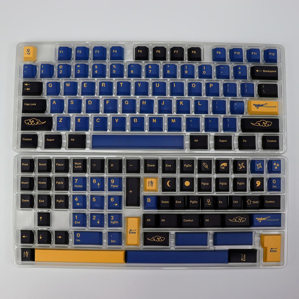 KBDiy Retro GMK Blue Samurai Keycap Korean Cherry Alice Split Space PBT Keycaps Custom For Aula F75 60 Mechanical Keyboard Gamer