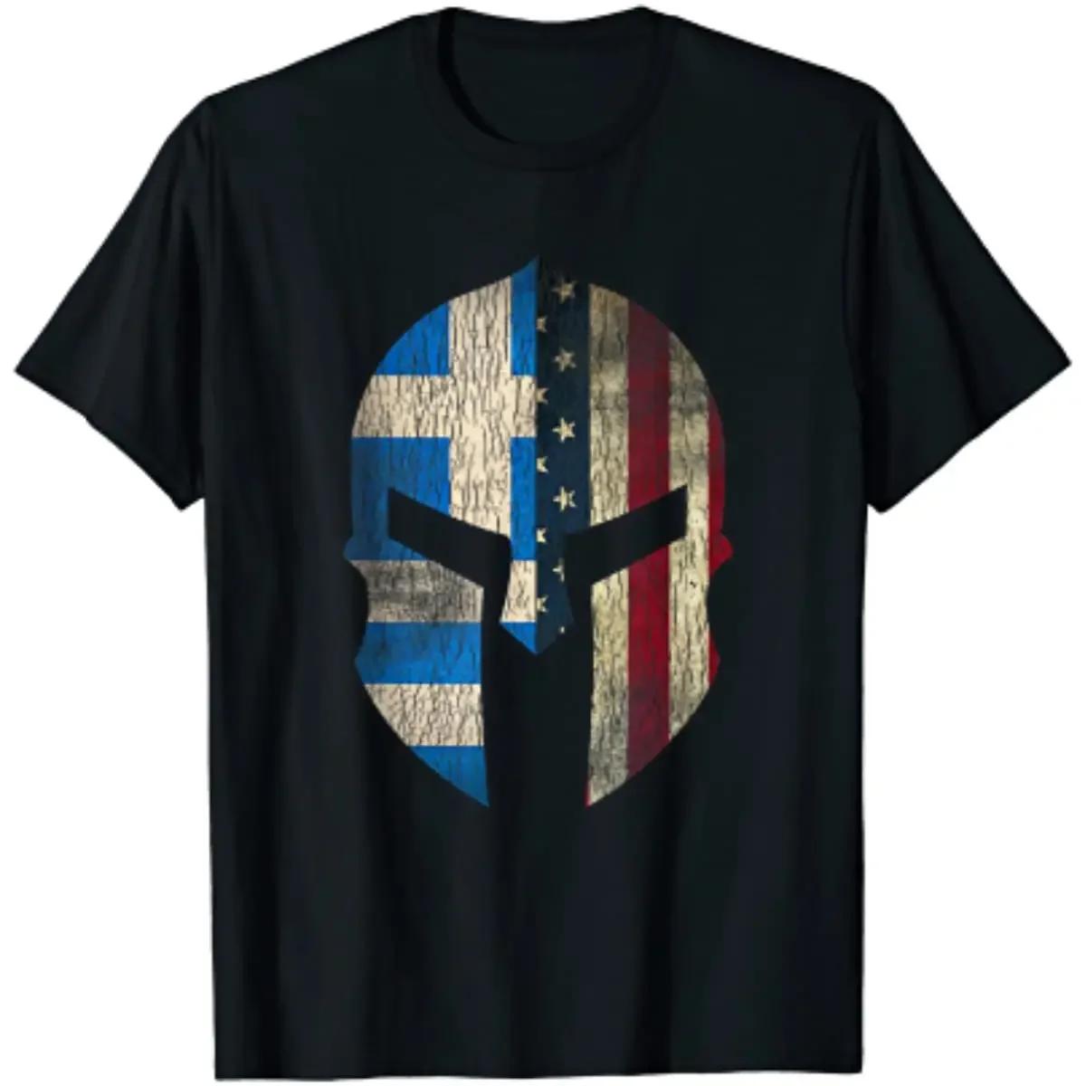 Greek American Pride Greece Spartan Helmet Men TShirt Short Sleeve Casual Cotton ONeck Summer T Shirt S