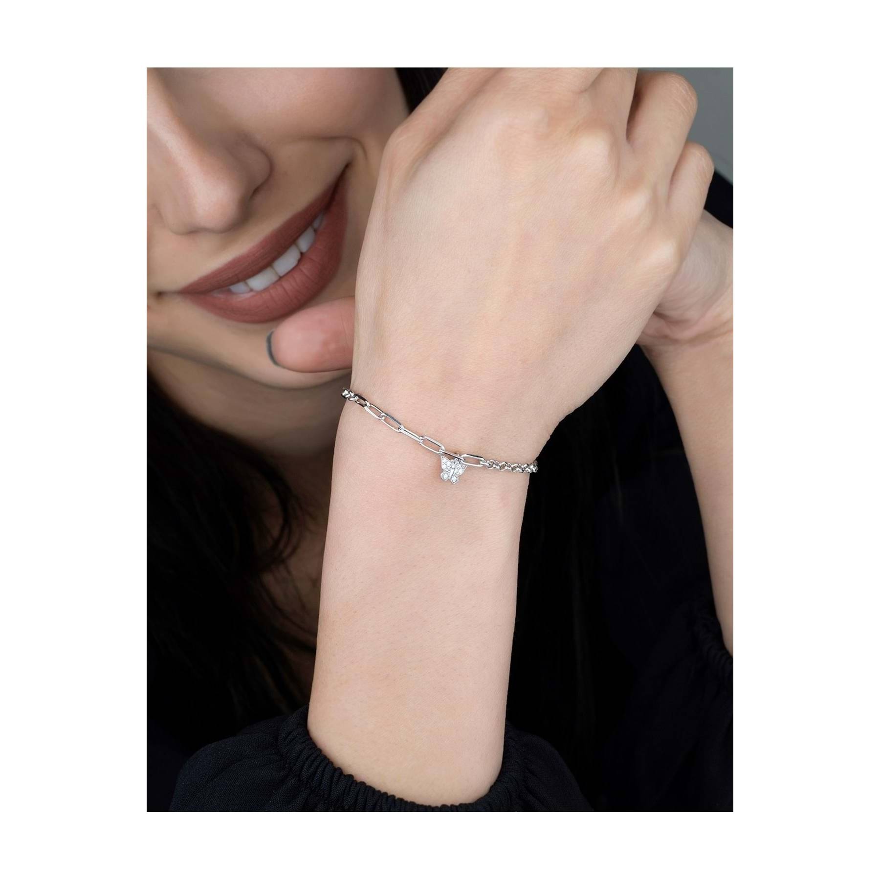 

Rhodium Plated Butterfly Dangle Sterling Silver Bracelet