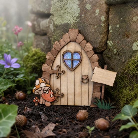 5 Pcs Mini Fairy Door for Tree Trunk, Wall Decor, Miniature Wooden Fairytale House Door for DIY Bonsai Terrarium Decoration,