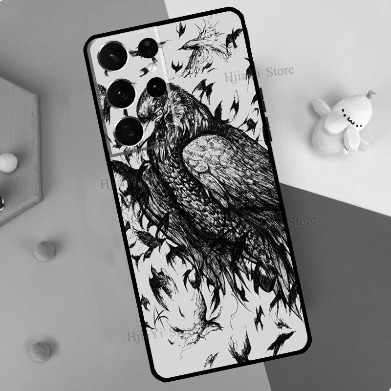 Raven Crow Skull pattern Phone Case For Samsung Galaxy S23 S22 Ultra Note 20 10 S8 S9 S10 Plus S20 FE S21 FE Cover