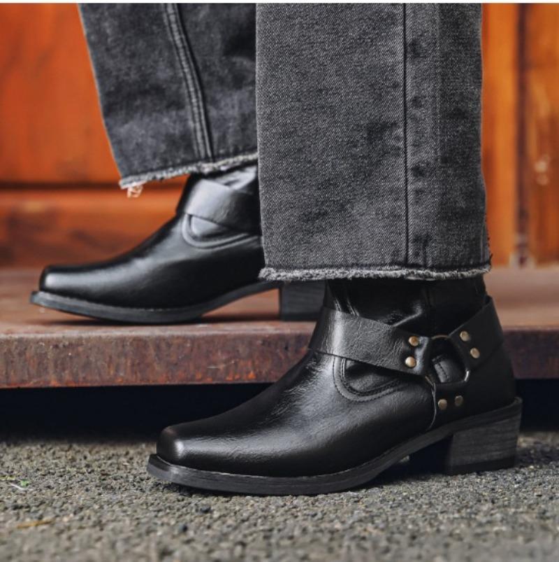 Mode Retro Herrkängor Klassiska Bruna Western Cowboykängor Sidodragkedja Herrankelstövlar Kvalitetsläder Hög Topp Kängor Botas Hombre