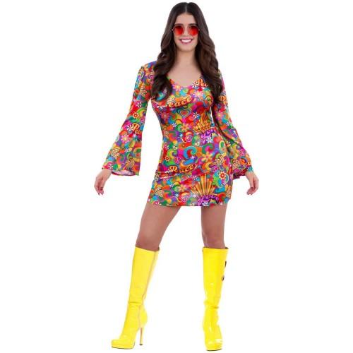 Smiffys Womens/Ladies 60s Rainbow Peace Hippie Costume