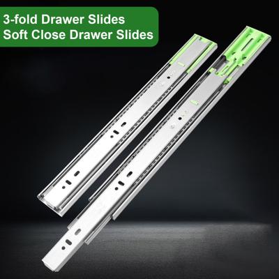 2Pcs Stainless Steel Drawer Slide 3-Section Soft Close Drawer Glide Heavy Duty Ball Bearing Rear Side Mount Full Extension Drawer Runner
