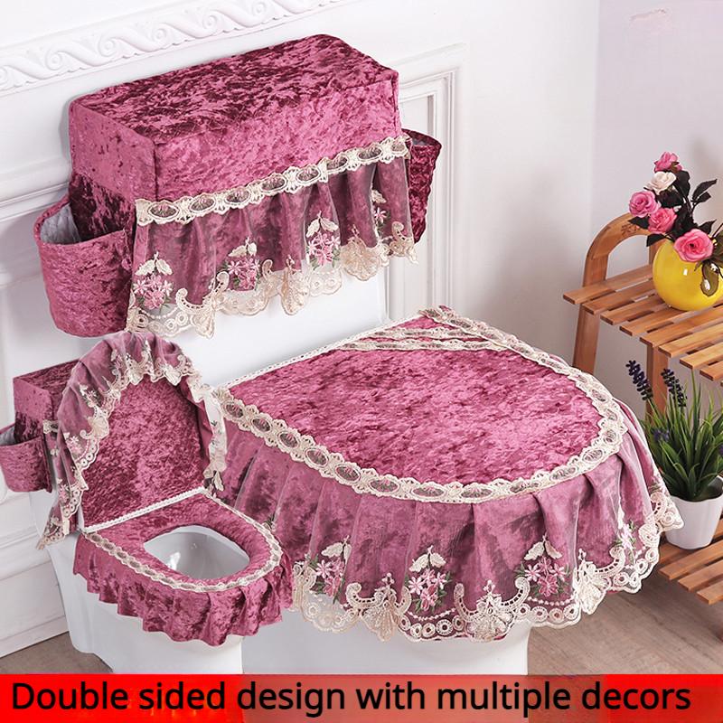 3 sztuk/zestaw nakładka na deskę sedesową pokrywa zbiornika wody toaletowej Closestool osłony przeciwpyłowe poduszka na deskę sedesową odpinana tkanina na toaletę