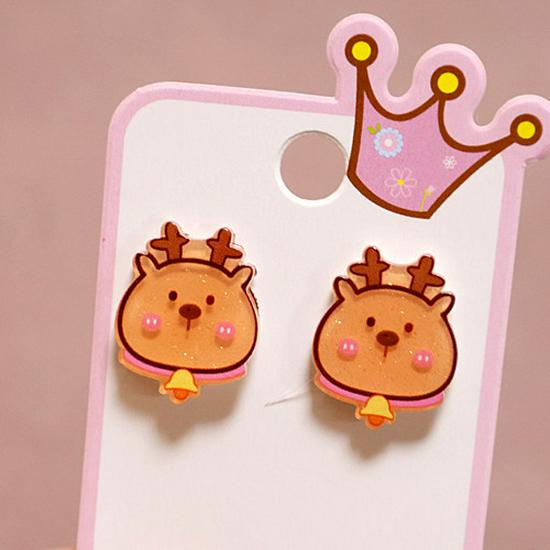 Cartoon Resin Glossy Children's Christmas Flower Ear Clips and Student Earrings