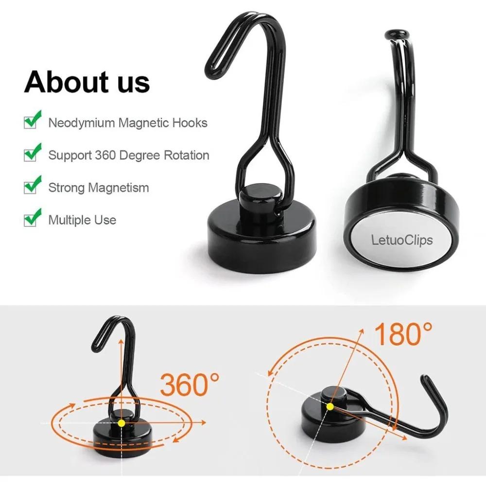 Magnetic Hooks Heavy Duty Strong 360 Degree Neodymium Magnet Swivel Swing Hooks For Kitchen Refrigerator Grill Key Towel Holder