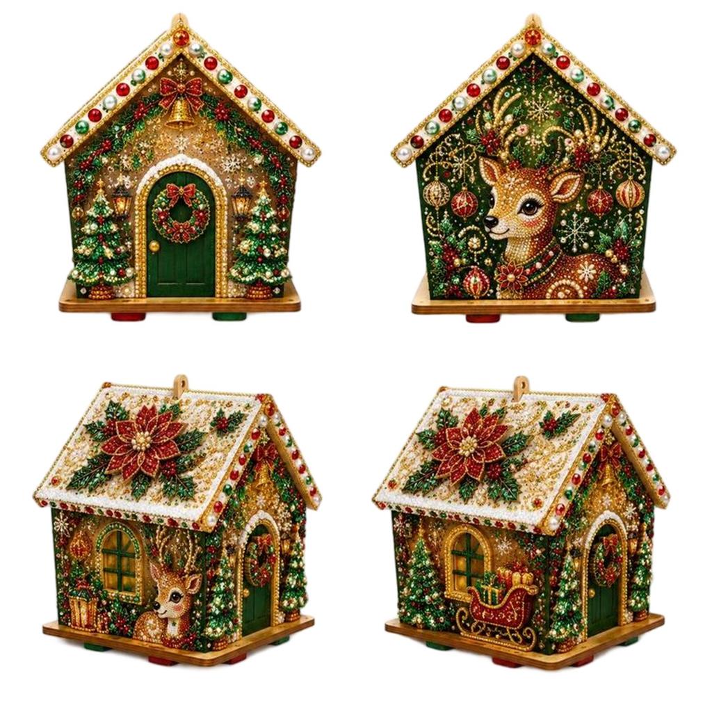 Christmas DIY Building Block Miniature House Decorative Ornament for Tabletop Holiday Display