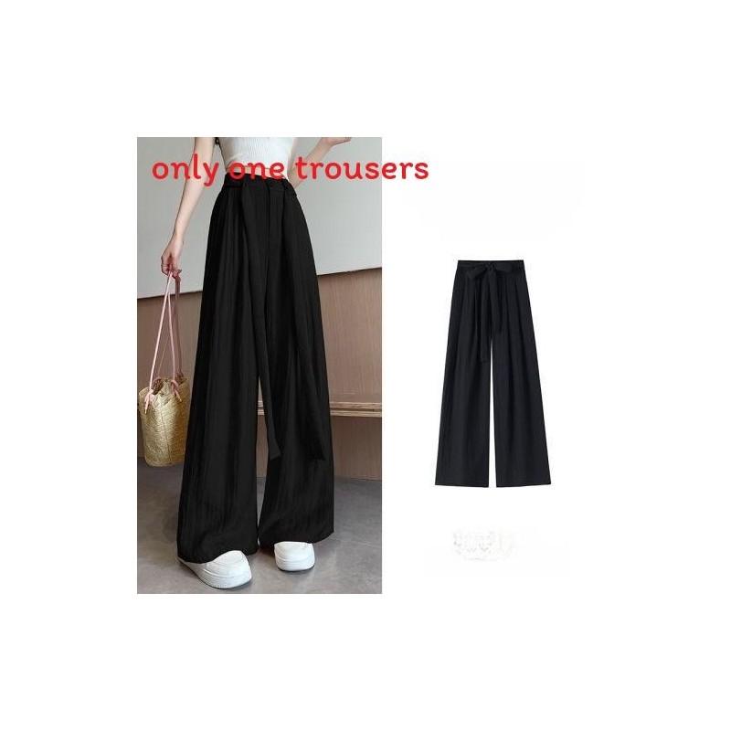 Womens Casual Wide Leg Pants With White Strap Design For Summer Comfort