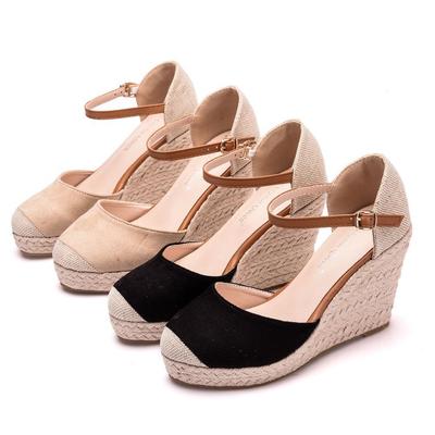 9cm Baotou Shuitai Slope Sandals Hemp Rope Straw Mat Braided High Heel Sandals Mary Jane Large Size Thick Sole Sandals