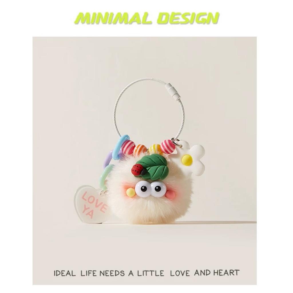 Car Keychain Women's High-end Sense Cute Plush Bag Pendant Backpack Schoolbag Pendant Small Gift Small Coal Ball Tide