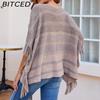 BITCED Off-Shoulder Fringe Shawl Women's Autumn Color-Block Striped Cape Coat