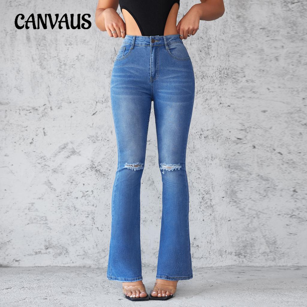 Broken Hole Pant Micro-laundry Women's Jeans Slim and Thin High-waisted Elastic Trousers