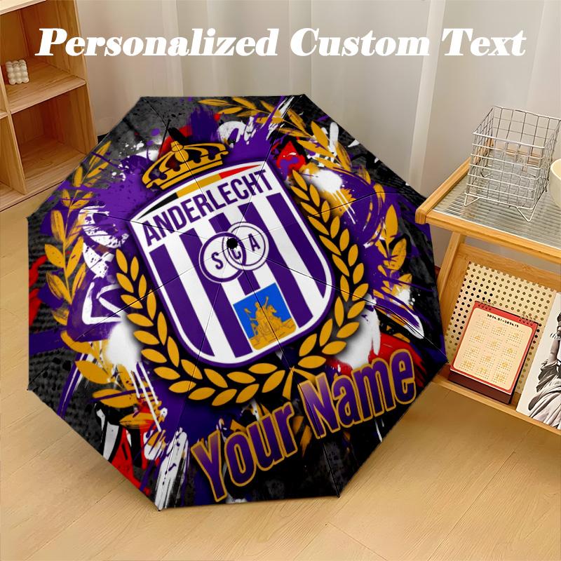 8 Rib Auto Folding Umbrella Anderlecht FC Print Custom Name Text Portable Rain Gear