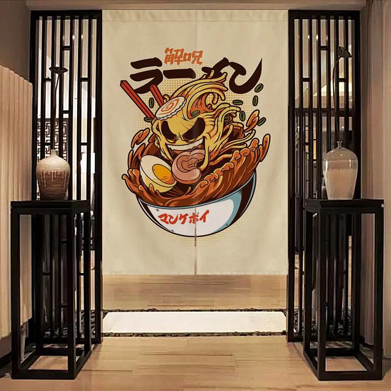 Nordic Door Partition  Kitchen Snack Shop Restaurant CurtainJapanese Sushi Dharma Fish Door Curtain Printing Bedroom Window