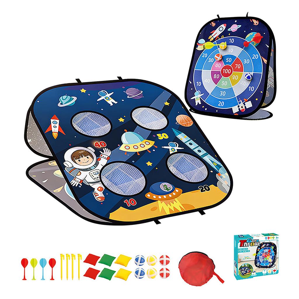 Children's Outdoor Toss Bean Bag Game Set with Space Theme Target and Hoop Board for Kids Physical Activity and Coordination Practice