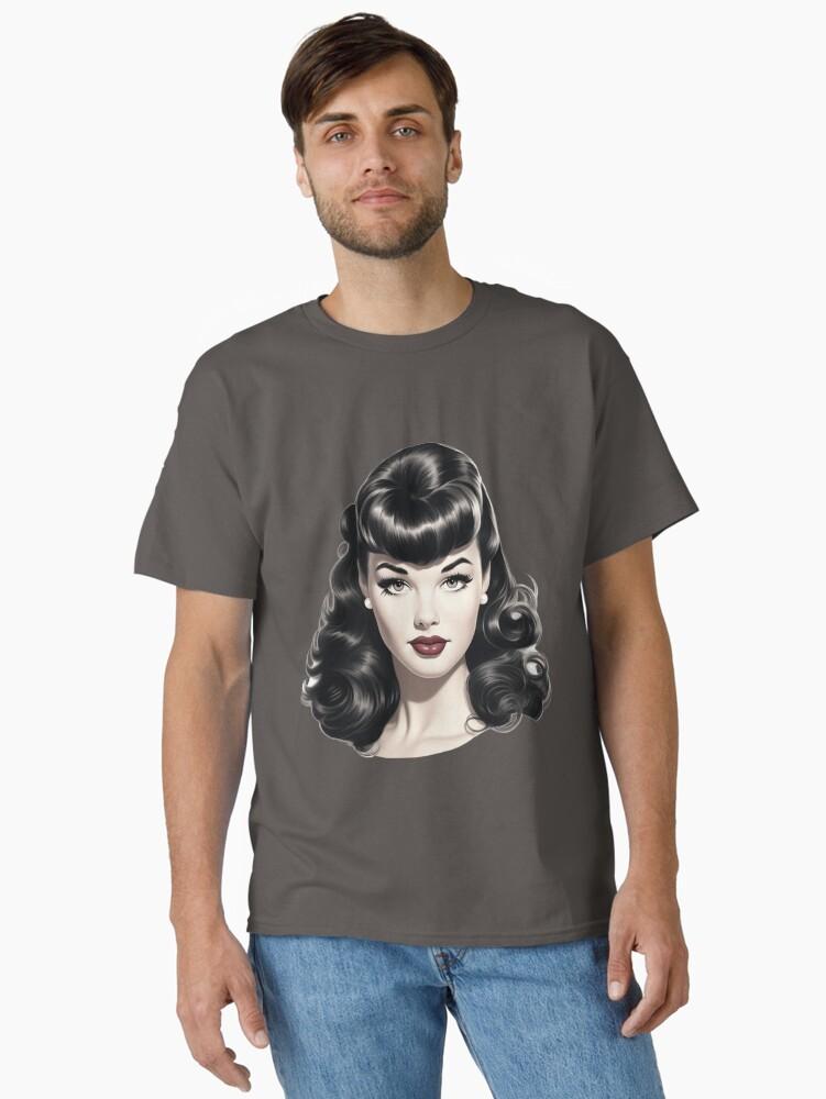 Pulp Bettie Page pinup in black and white with red lips Classic T-Shirt