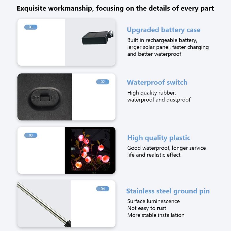 2pcs Led Solar Light Ip66 Waterproof Outdoor Landscape Lawn Lamp For Patio Yard Garden Decoration