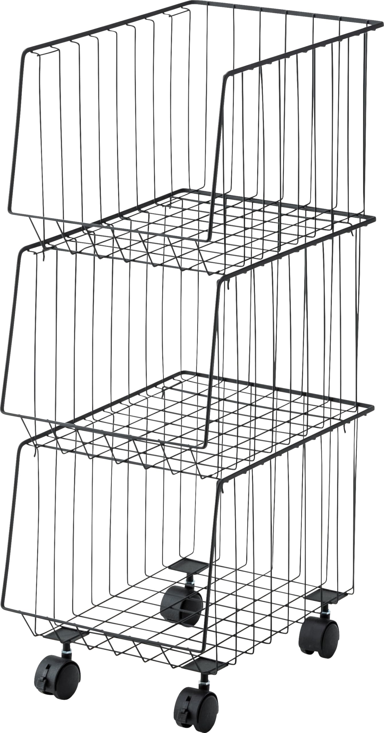 

Azumaya-kk Stackable Side Wagon, Black, 26.5cm Wide x 37.5cm Deep x 73cm High, 3D Stacking Wagon, AKB-438BK