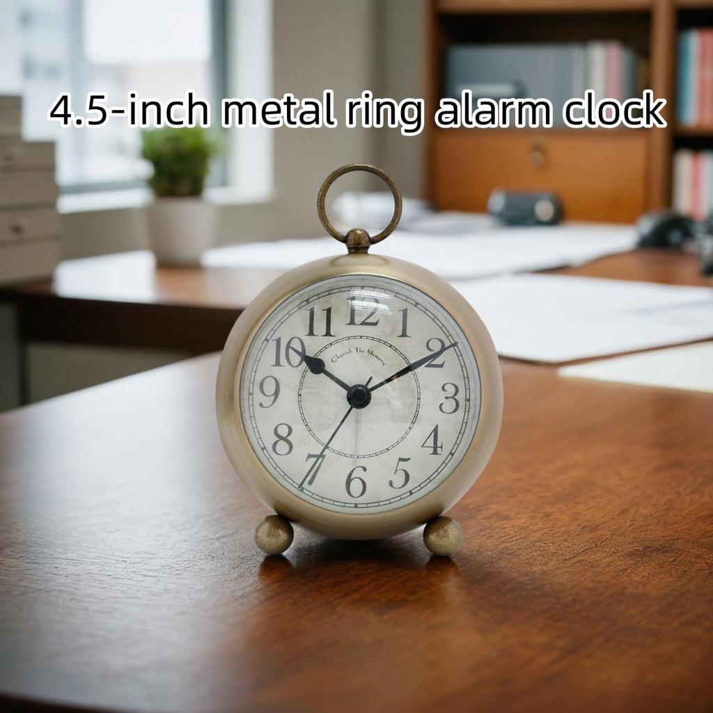 1PC 4.5-inch metal pendant quartz alarm clock, silent scanning second clock, luminous seat clock