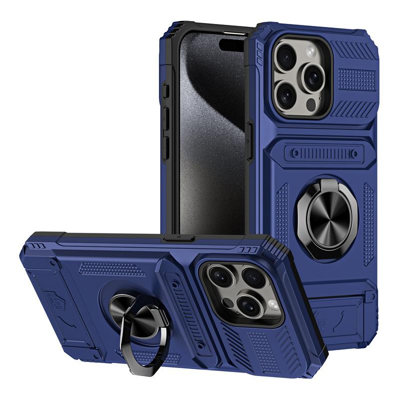 

Ring Magnetic For IPhone Air 7 8 11 Plus 13 14 15 16 17 Pro Max Shockproof Heavy Duty Hard Phone Case with Card Slot Stand For iPhone 17Pro