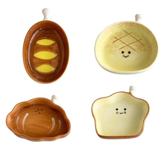 Ceramic Dipping Dish Cute Bread Shape Small Sauce Plate for Sushi Hot Pot Snacks Microwave Dishwasher Safe Snack Plate for Home Party Restaurant
