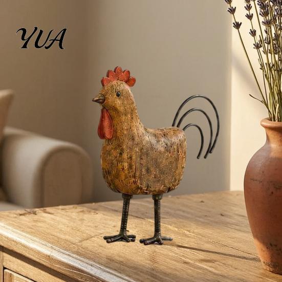 Retro Style Window Sill Ornaments Country Pig/Rooster Figurine, Resin Rustic Farmhouse Animal Statue, Pastoral Miniature Decor Sets Desktop