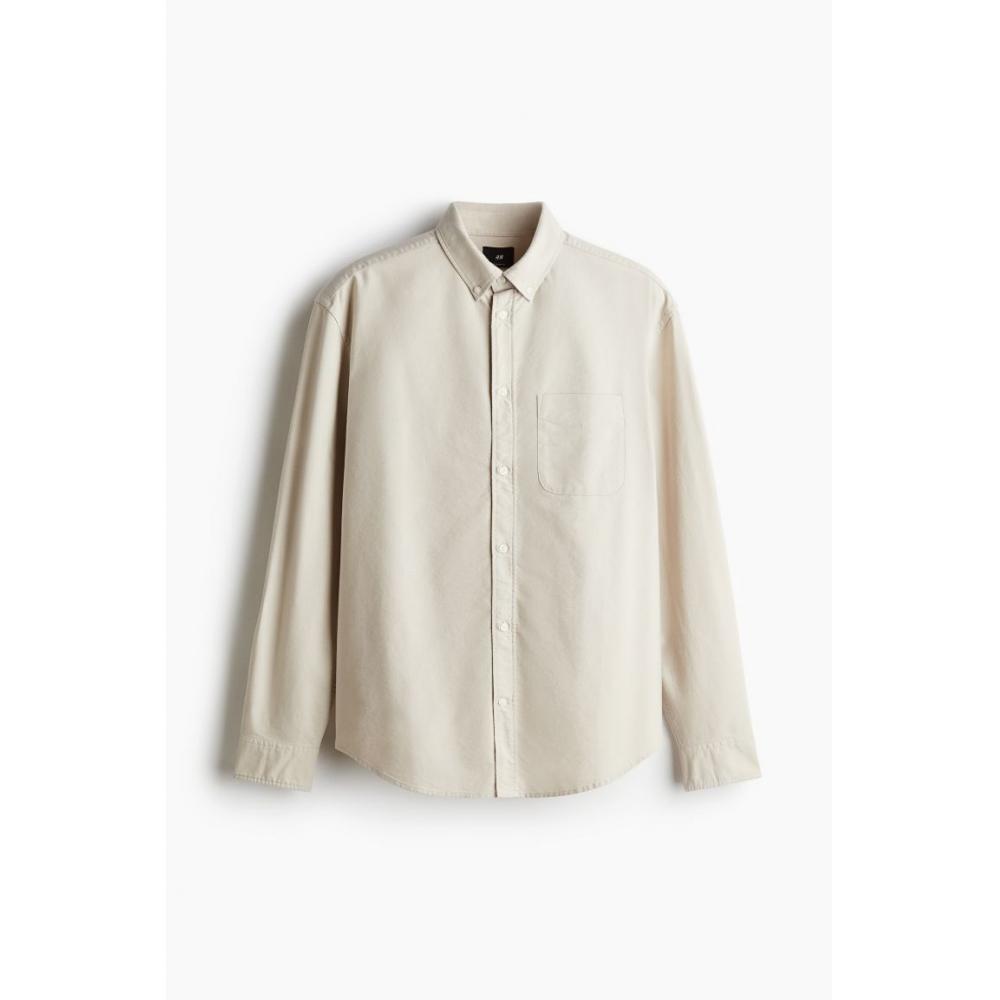 H M Regular Fit Oxford sHirt ligHt Beige