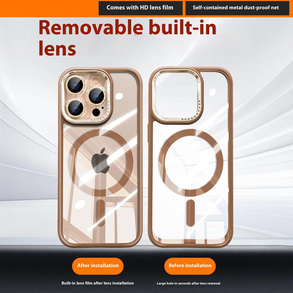 For iPhone 16 Pro Max Case Compatible with MagSafe PC+TPU Clear Phone Cover with Glitter Camera Lens Film