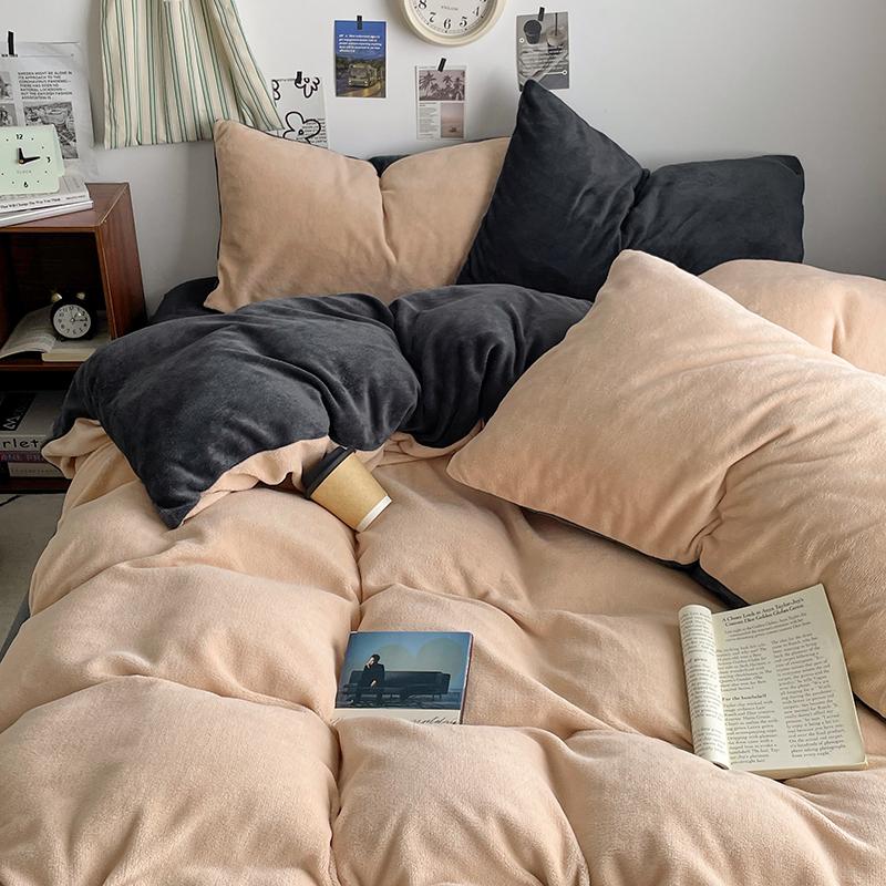 Pink Thick Milk Velvet Duvet Cover, Autumn and Winter Warm Comforter Cover, Reversible Soft Solid Color Bedding Quilt Covers 1pc