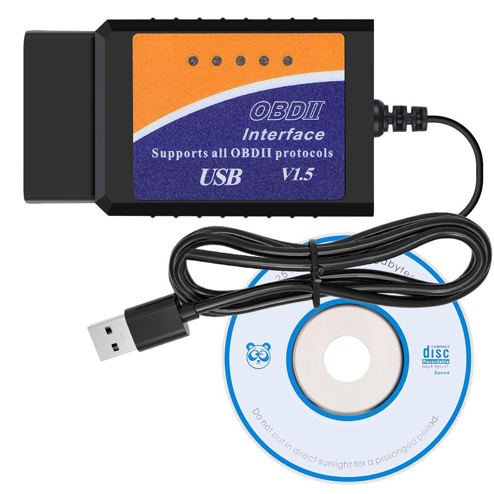 Car ODB2 Diagnostic Tools ELM327 V1.5 Code Reader USB Cable PIC18F25K80 Chip ELM 327 OBD 2 Scanner Support Most OBDII Protocols