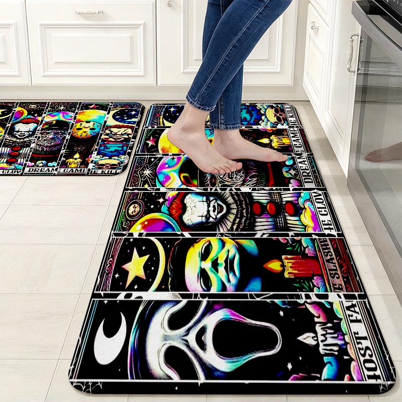 Horror Halloween Flannel Kitchen Mat Christmas Soft Area Rug Non Slip Floor Carpet Home Decoration