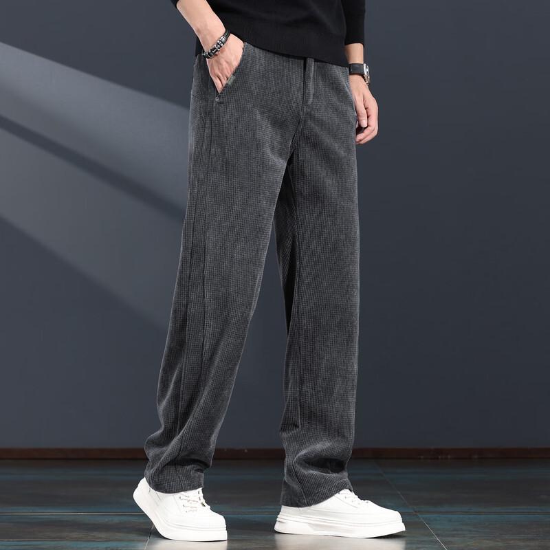 Jie Leinor Men's Waffle Corduroy Straight Casual Pants