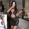Pailletten V-Ausschnitt Bodycon Clubkleid